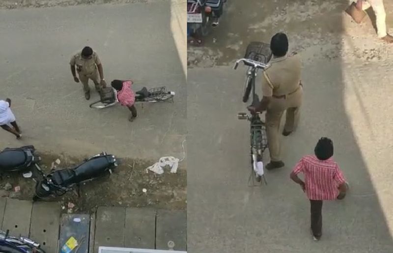 New traffic rule Police stops intercept boy seized cycle for voilation in tamilnadu