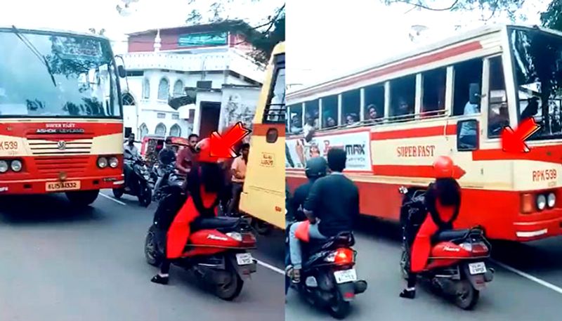 Angry Lady scooter rider courage against KSRTC bus driver