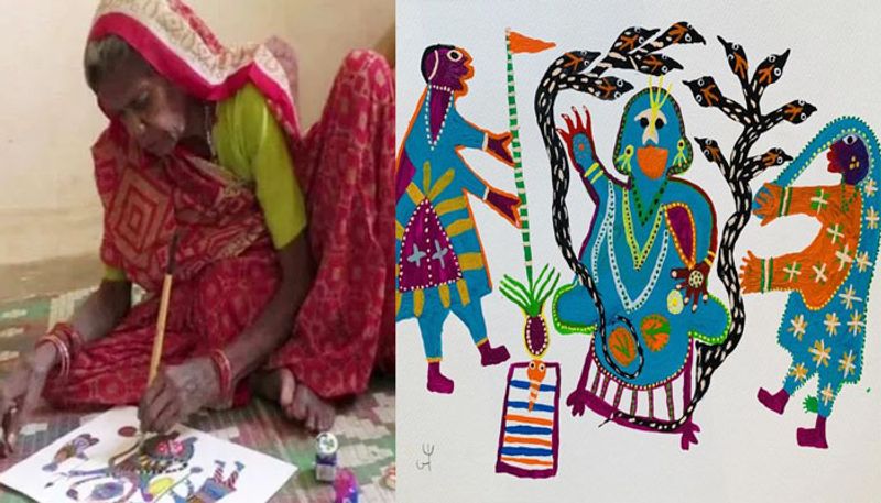 80 year old tribal womens painting showcased at the ongoing exhibition at Milan