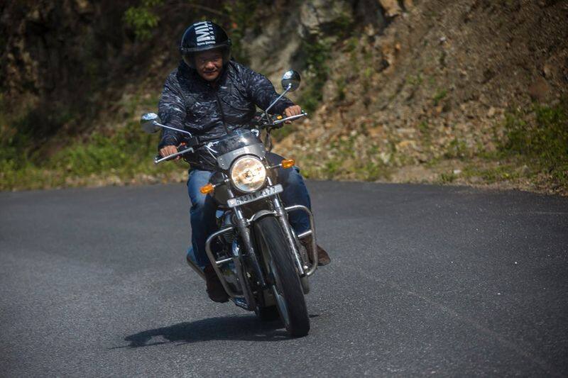 Arunachala pradesh cm pema khandu bike rides on a Royal Enfield Interceptor 650