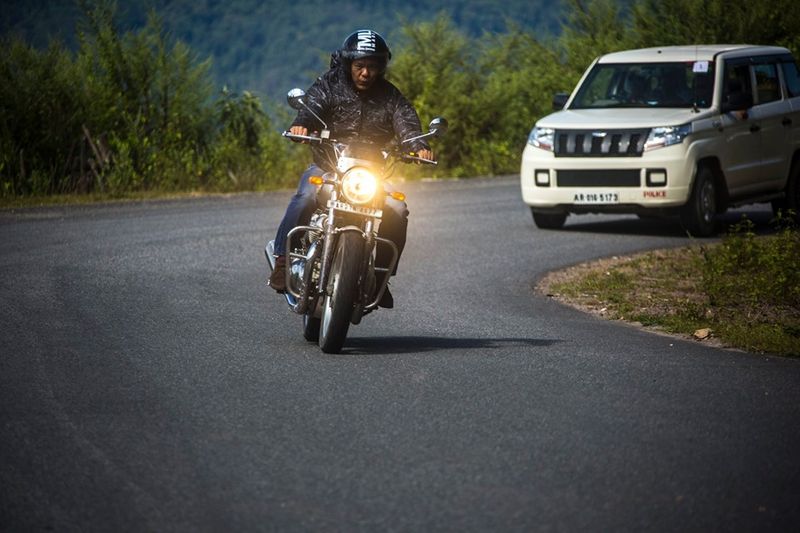 Arunachala pradesh cm pema khandu bike rides on a Royal Enfield Interceptor 650