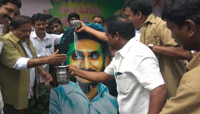 Jana Sena MLA Rapaka Varasad rao Abhishekam to YS Jagan flexi