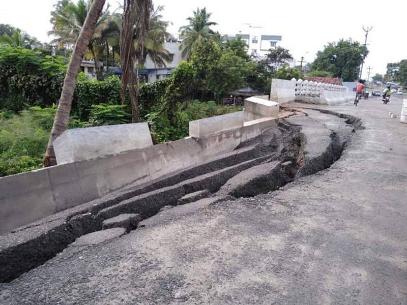 Road Damage For Flood in Naragund in Gadag District