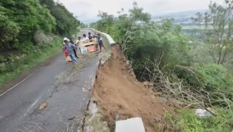 Landslide in Chamundi hills road police block transportation