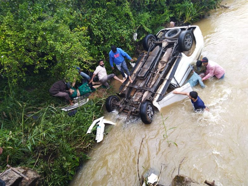 three Killed after Innova Car falls off bridge at near Mudigere