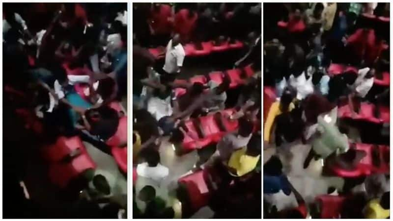 Ajith and Vijay fans attacks inside Bigil Theater Video