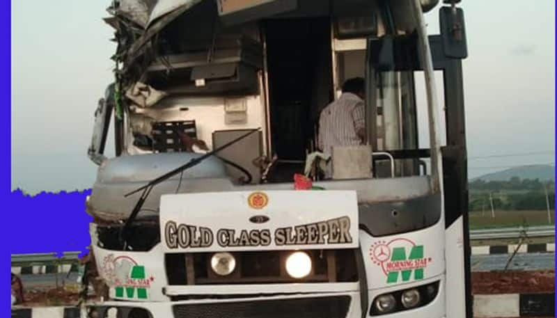 Lorry Collided into Private Bus In Davangere