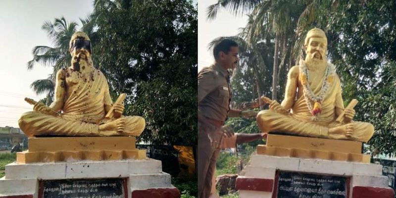 DMK workers in Tamil Nadu stage protest against desecration of Thiruvalluvar statue