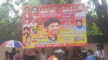 Poster projecting Aaditya Thackeray as Maha CM installed in Mumbai