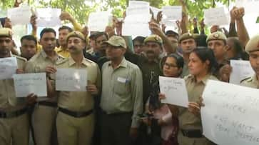 Police personnel stage protest outside headquarters in Delhi seeking justice, equality