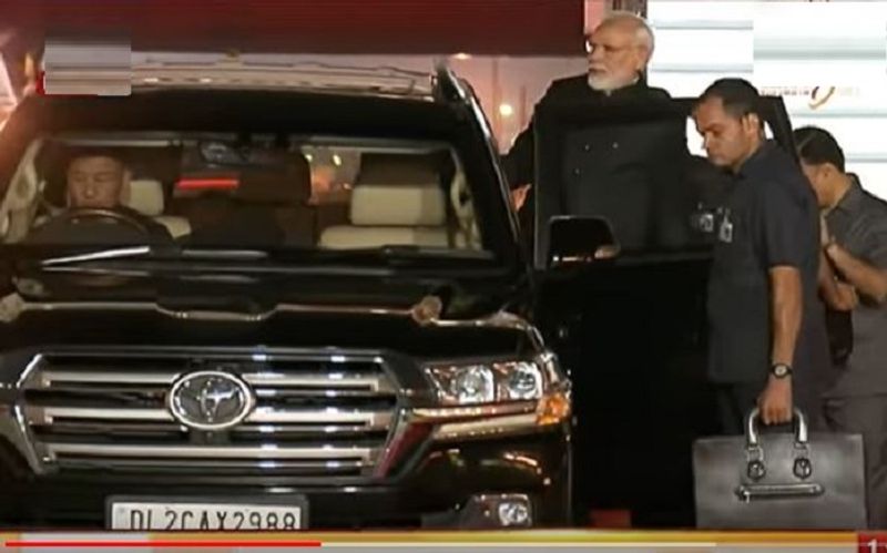 PM narendra modi  spotted with a new generation Toyota Land Cruiser car