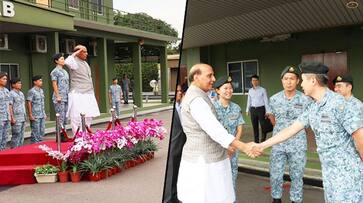 Defence minister Rajnath Singh visits Sembawang Air Base in Singapore