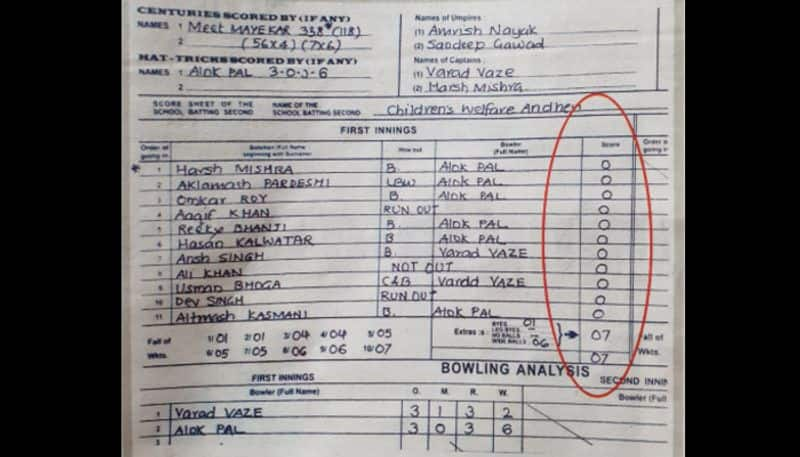 Mumbai school team hit 762 runs and restricted opposition by 7 runs