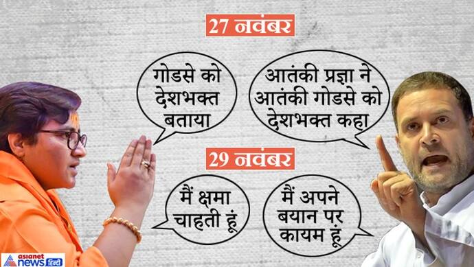 गोडसे पर दिए बयान पर प्रज्ञा ठाकुर ने माफी मांगी, लेकिन राहुल ने कहा, मैं अपने बयान पर कायम