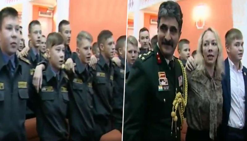 Young Russian military cadets were seen singing the famous Indian song by Mohammad Rafi