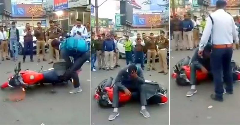 Youth fined for not wearing helmet destroys bike at Meerut