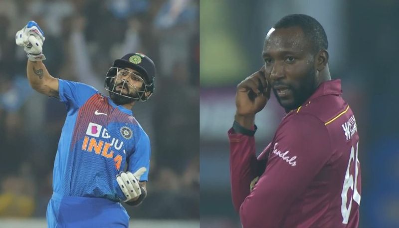 India vs west Indies t20 virat kohli hit back kesrick williams with note book celebration