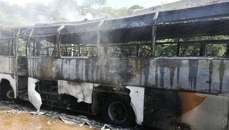 Bus Catches Fire In Ramanagara