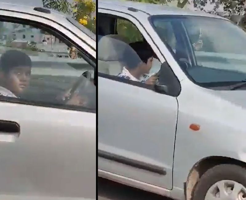 Minor driving car in public  road e challan sent by Hyderabad police