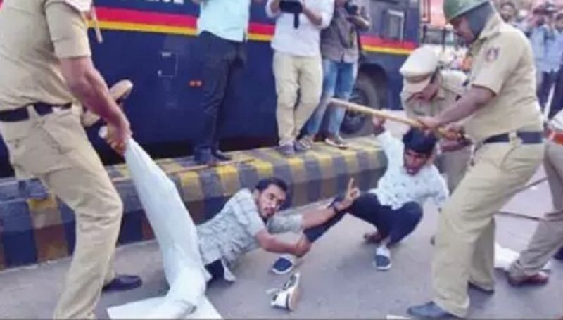 protest without permission lathi charge in mangalore