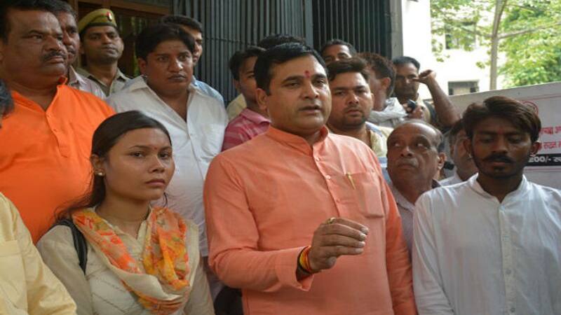 BJP MLA Nand Kishore Gurjar sits on agitation Yogi Adityanath government in Uttar Pradesh