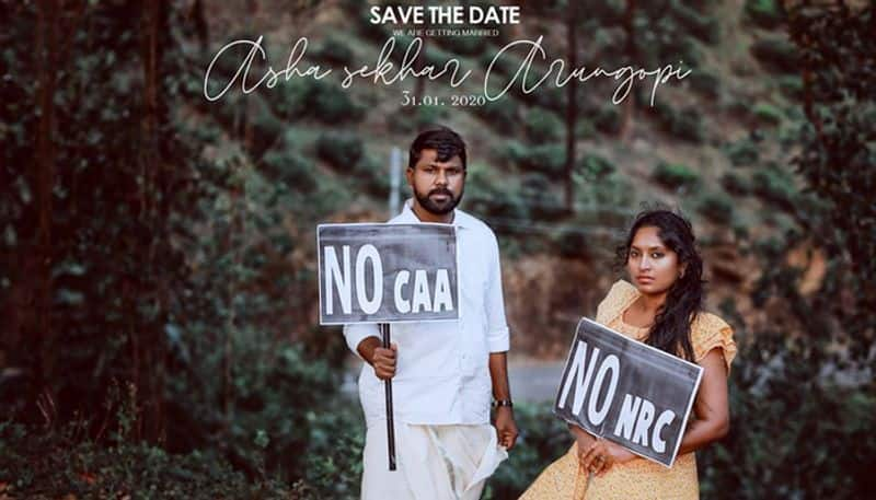 protest against nrc and caa in save the date wedding photo shoot in kerala