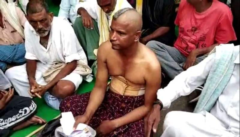 Half Shaved Head farmer protest on Ap Capitals at Tullur