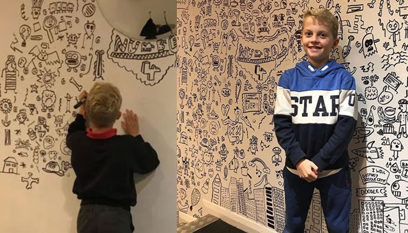 9 Year old kid getting in trouble for doodling in class gets a Job decorating restaurant