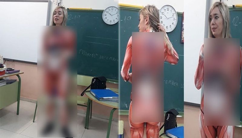 Teacher wears internal organs bodysuit to teach students anatomy