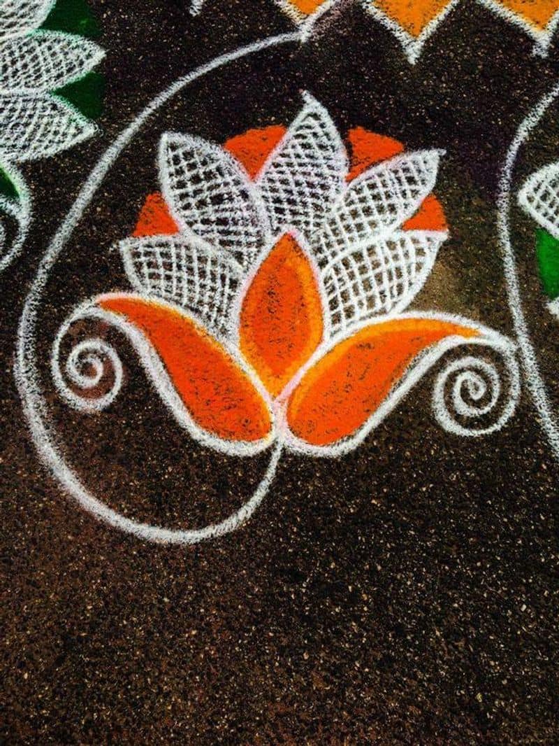 lotus kolam had done by bjp supporters in tamilnadu