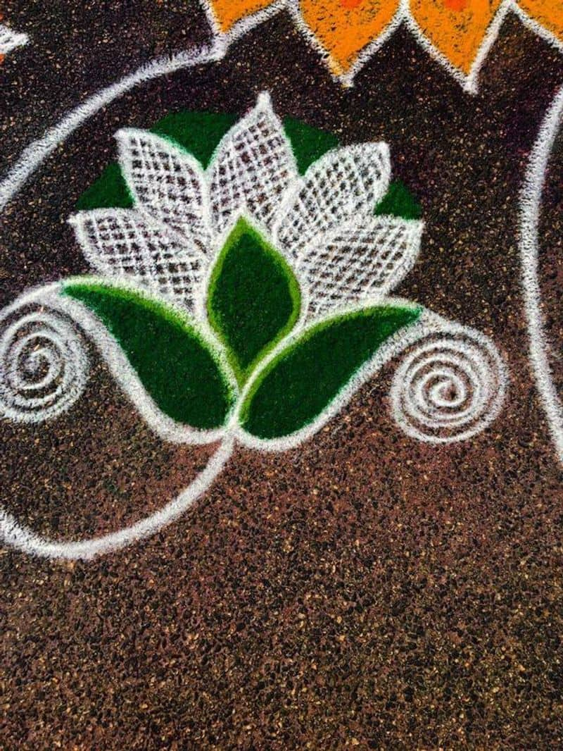 lotus kolam had done by bjp supporters in tamilnadu