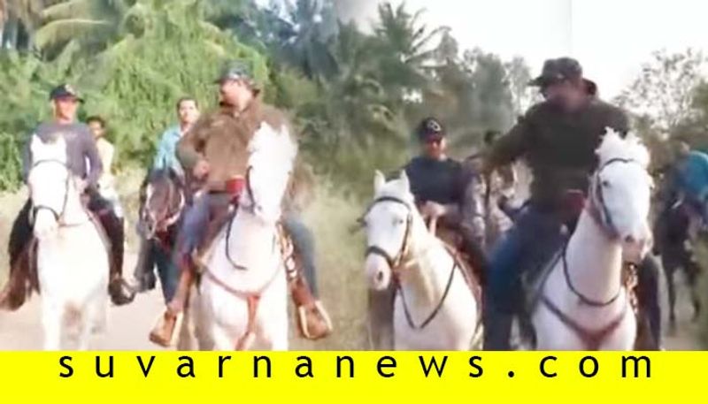 Kannada actor darshan horse ride video with son Vineesh in Mysore Farm house