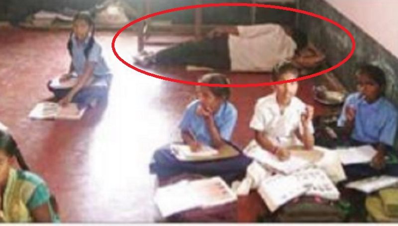 teacher in Mulbagilu govt school sleeps in class