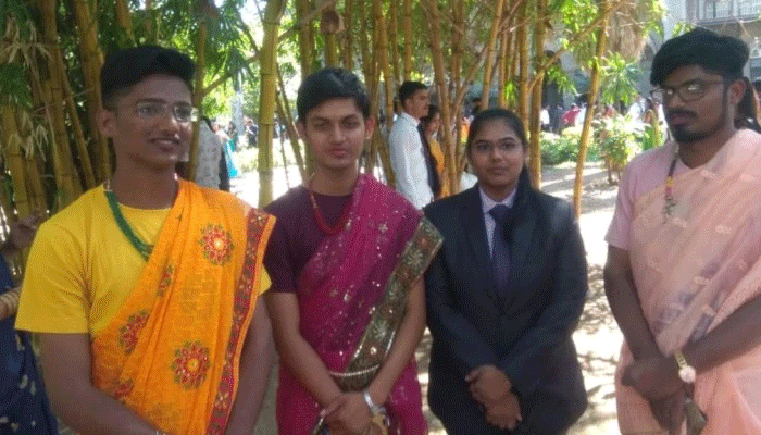 Pune college boys dress up in sarees on traditional day to send message on gender equality