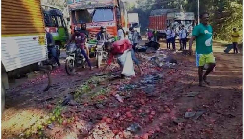 Truck Carrying Fruits Met With Accident Near Yellapur