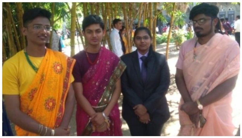 pune college boys wear saree for supporting gender equality