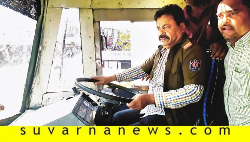 Honnali BJP MLA MP Renukacharya Drives Govt Bus To Benakanahalli