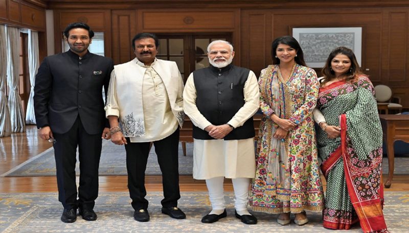 Tollywood actor Mohan babu family meets prime minister Narendra Modi