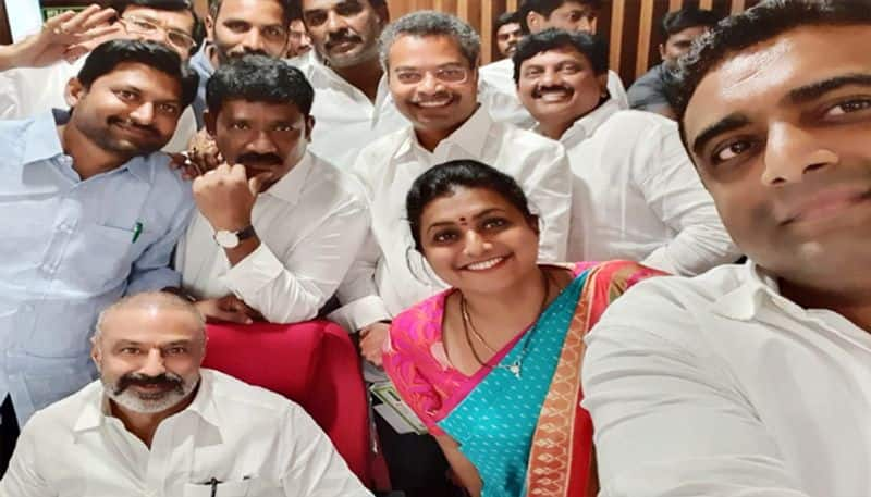 Roja selfie with Balakrishna in AP legislative council gallery