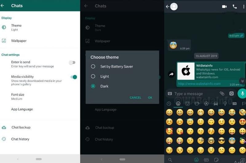 whatsapp dark mode feature in android beta version