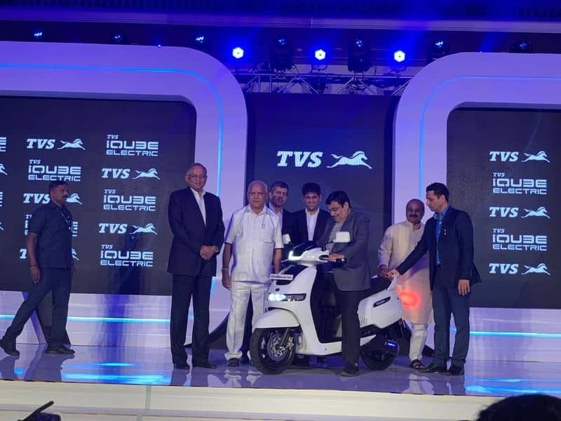 CM B S Yediyurappa transport minister Nitin gadkari inaugurated TVS iQube Electric scooter