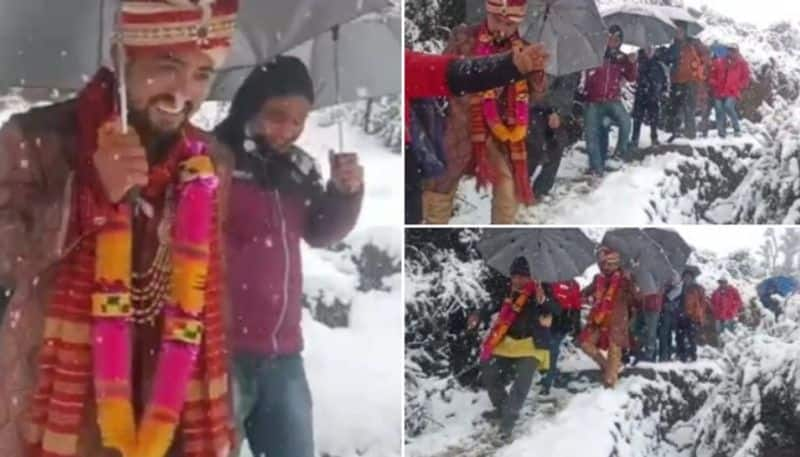 groom forced to trek to wedding as snow closes road in uttarakhand