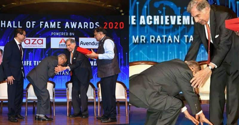 narayana murthy touches ratan tata feet indian culture