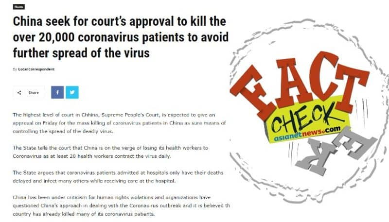 False News Alert china not seeks court approval to kill over 20000 coronavirus patients