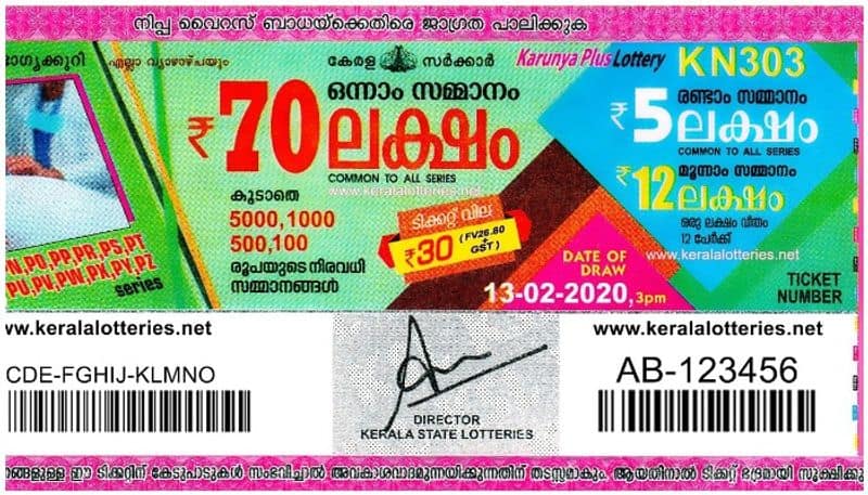 kerala lottery KARUNYA PLUS KN-303 13-02-2020 result today