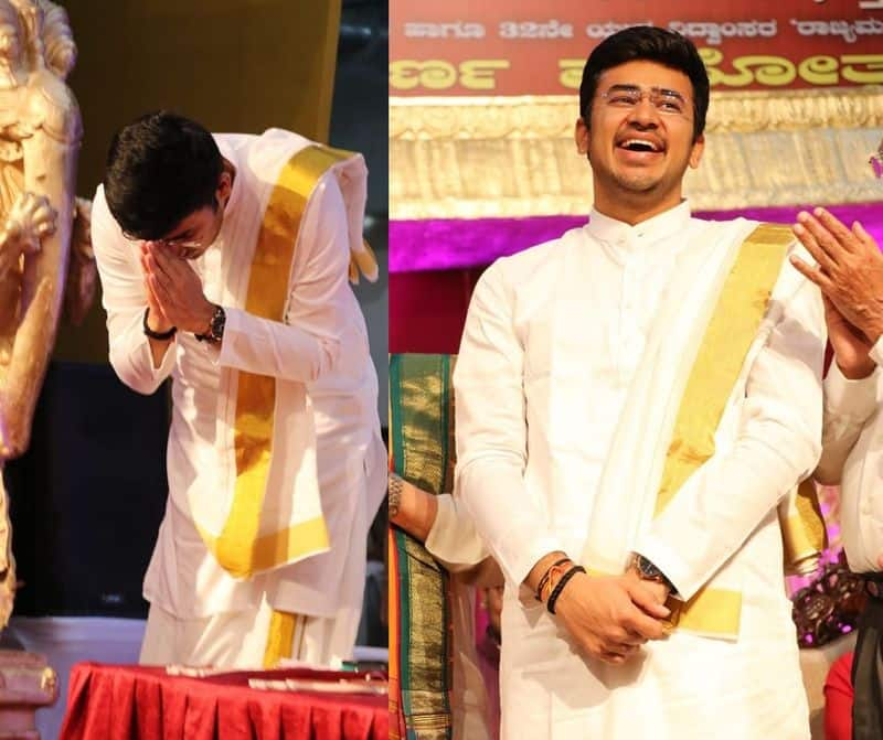 BJP MP tejasvi surya in traditional dress at 50th Hiriya Sangeeta Vidwamsara Sammelana