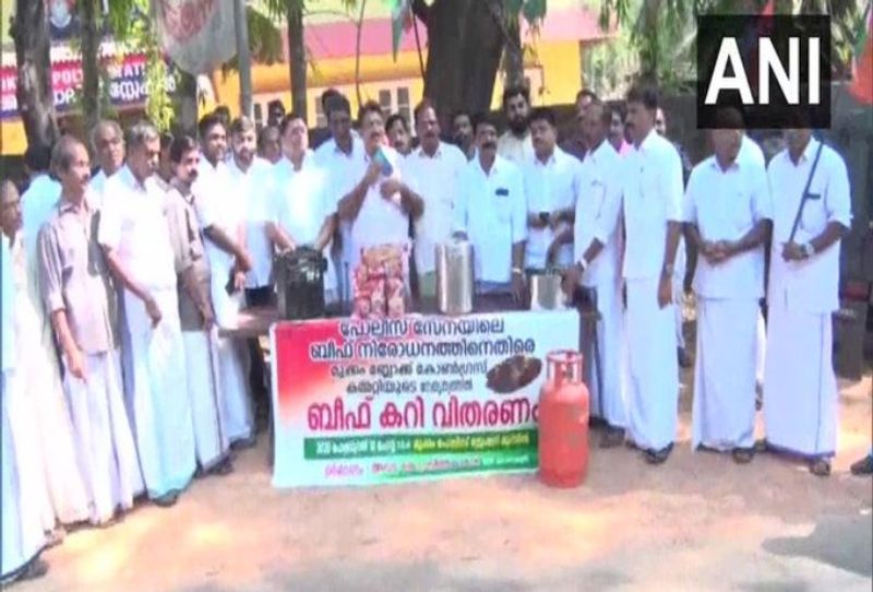 Congress distributes beef curry in front of police station in Kerala