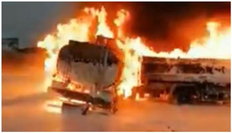 Fire on Truck in Kagwad in Belagavi District