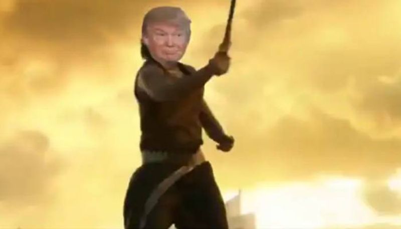 donald trump shares a video that shows his own face as baahubali