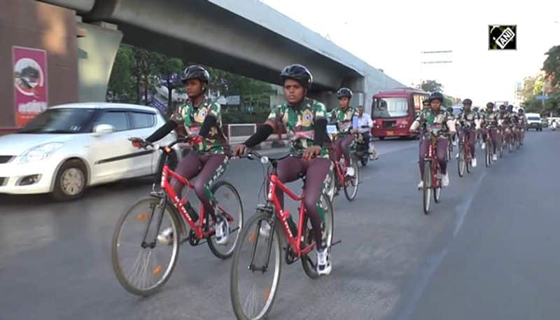 CRPF officials organise cycle rally to encourage women to join the Armed forces